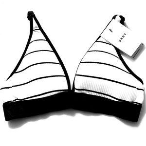 DKNY Medium Black White Striped Bralette